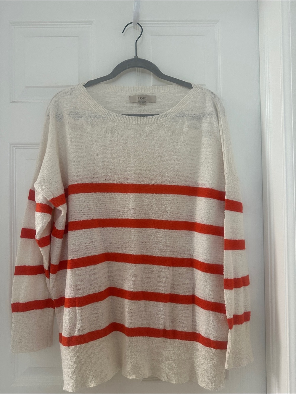 LOFT Cream Sweater with Bright Red Stripes